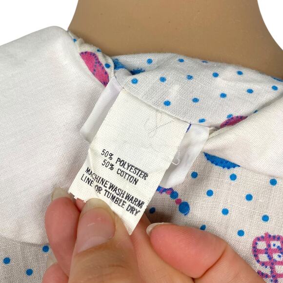 Vtg White Blue Pink Teddy Bear Collared Babydoll Puff Sleeve Tunic Top SZ 14 - Picture 10 of 10